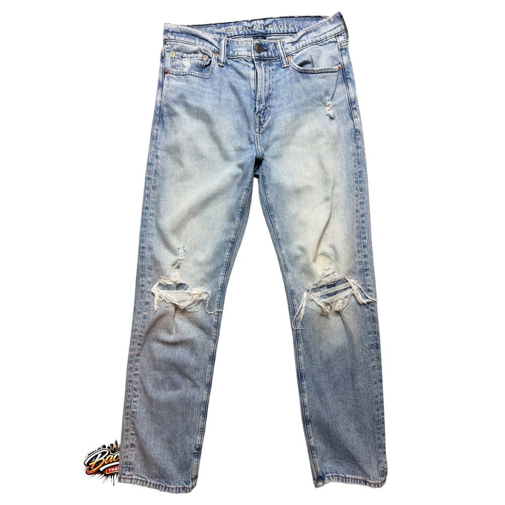American Eagle Original Straight Distressed Jeans Mens 30x32 Light Wash Easyflex